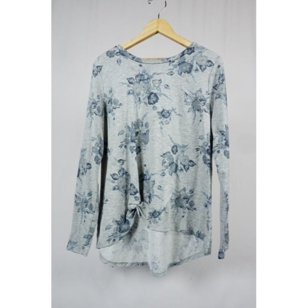Fred David Woman's Large Soft Floral Long Sleeve Top with Twist Detail High Low